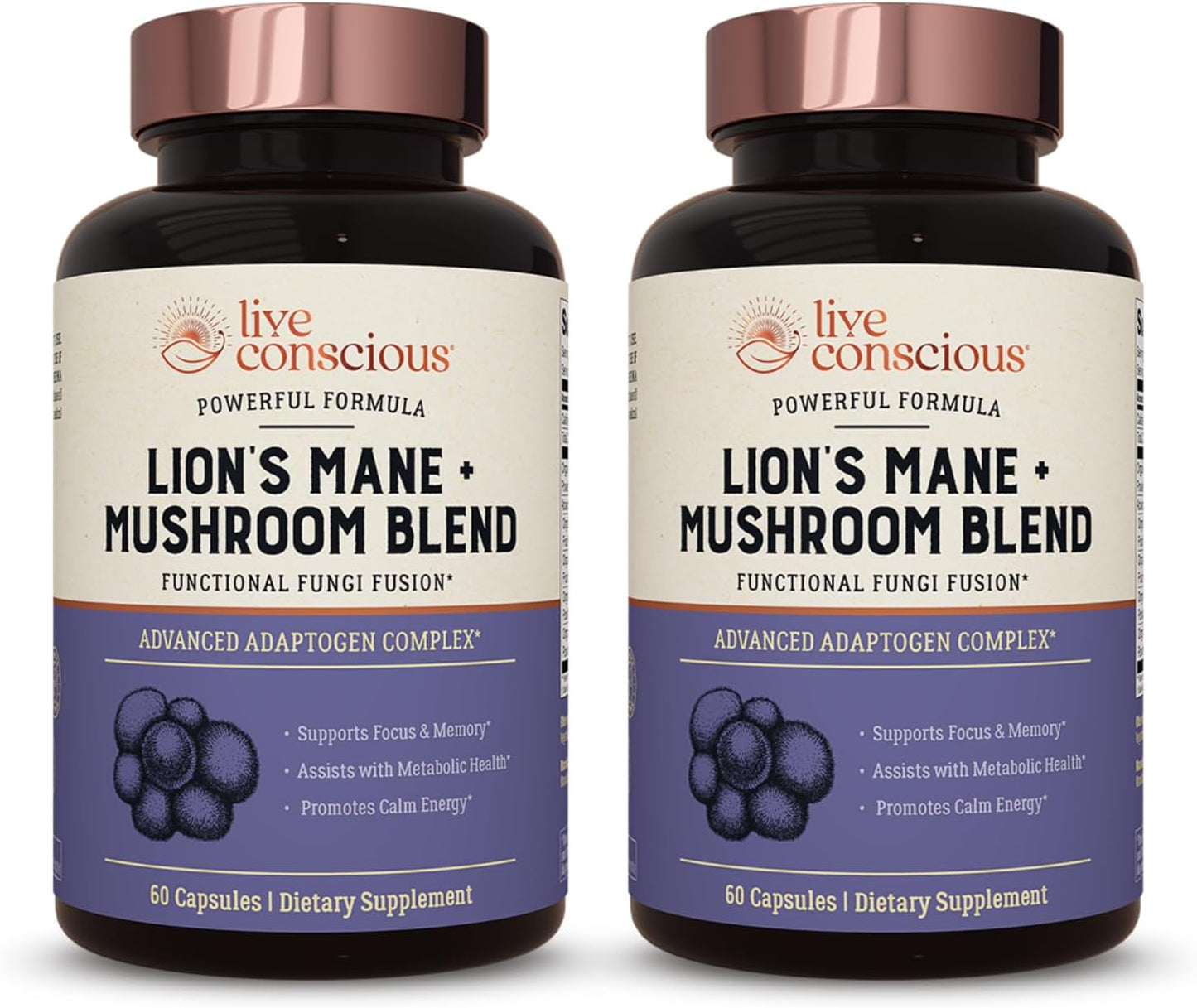 Organic Lions Mane Mushroom Capsules with Cordyceps, Reishi & Turkey Tail - Brain Support Supplement for Cognitive Memory - 2 Pack