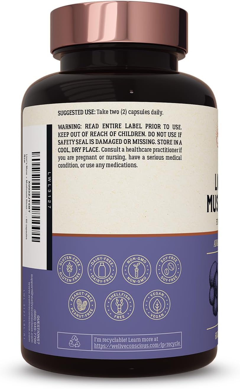 Organic Lions Mane Mushroom Capsules with Cordyceps, Reishi & Turkey Tail - Brain Support Supplement for Cognitive Memory - 2 Pack
