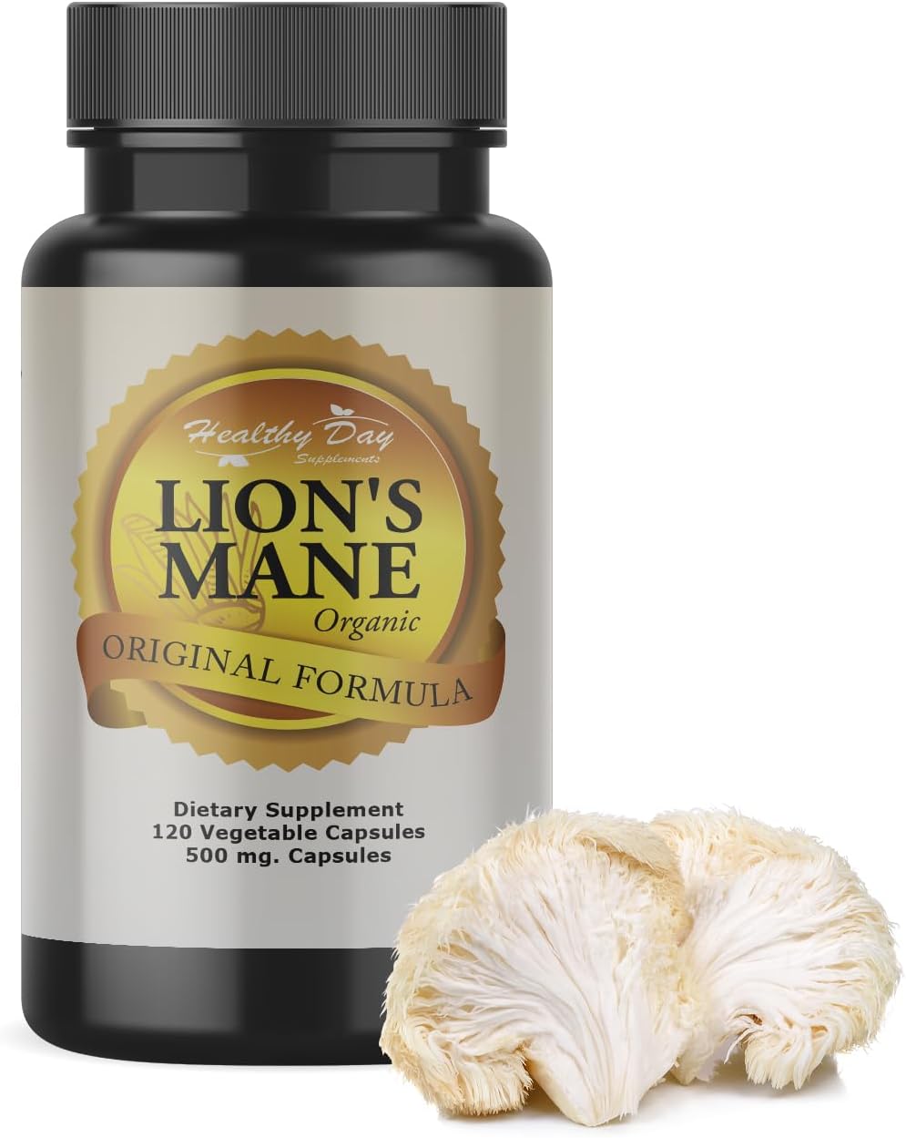 Organic Lion's Mane Mushroom Cognition Capsules - 120 Count | Gluten Free Brain Supplement | Focus Nootropic for Adults | Made in USA | Healthy Day Supplements