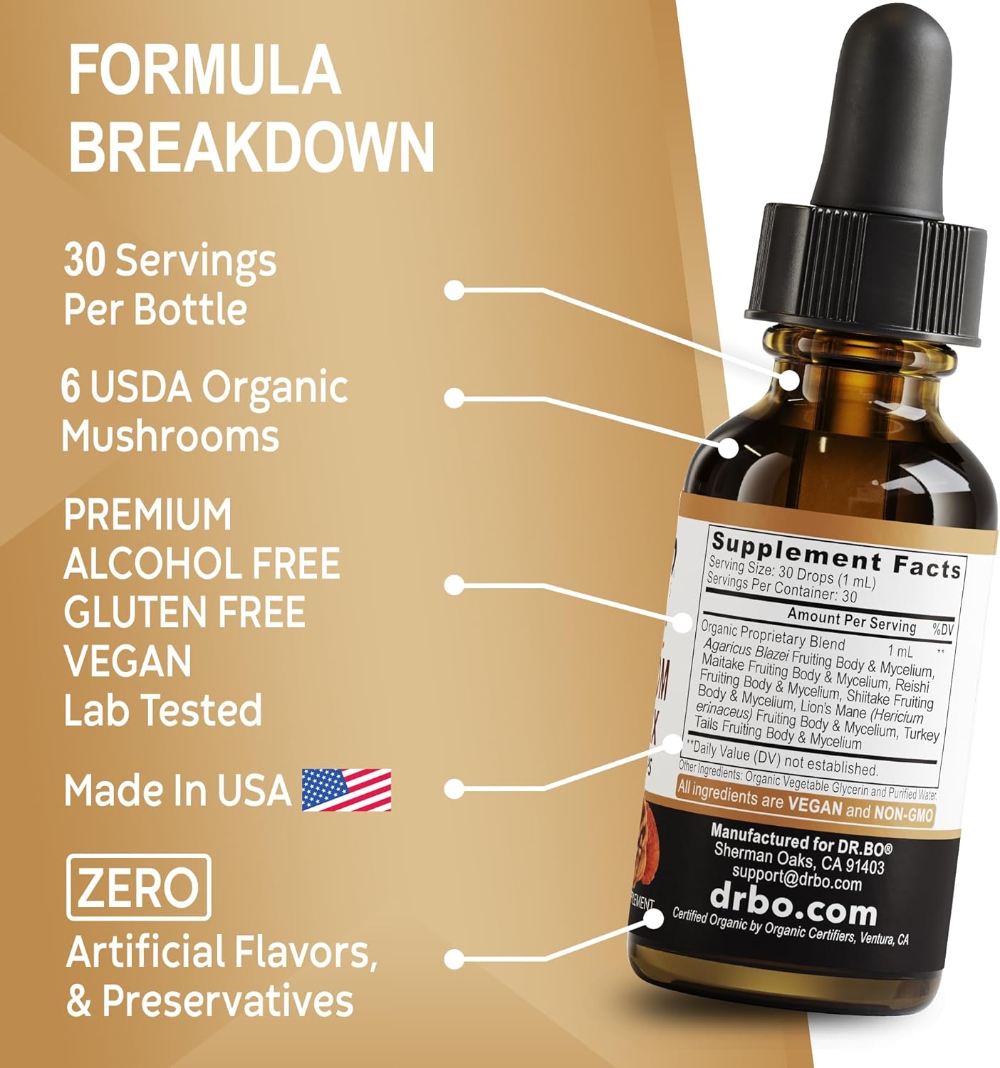 Organic Lions Mane Mushroom Complex Liquid Drops - Focus & Brain Health Supplement with Reishi & Turkey Tail Extracts - Vegan 1oz