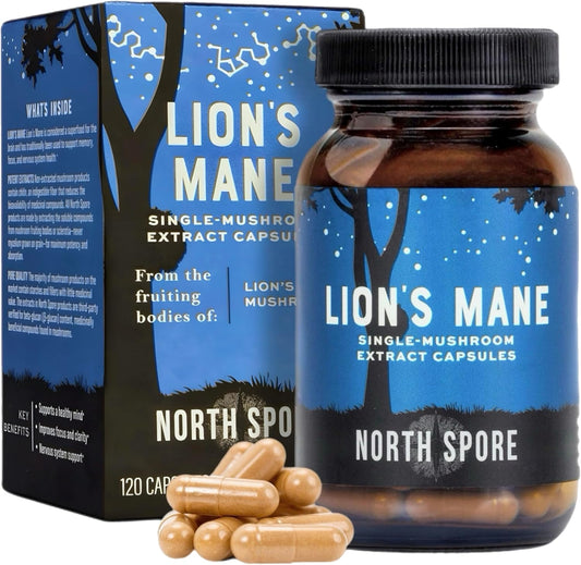 Organic Lion's Mane Mushroom Extract Capsules - 120ct | Boost Focus, Memory, Cognitive Function | Pure Organic Supplement Blend for Vitality