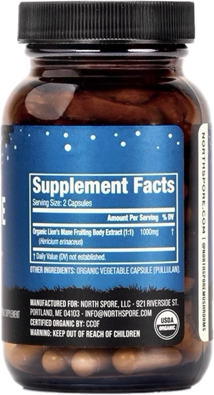 Organic Lion's Mane Mushroom Extract Capsules - 120ct | Boost Focus, Memory, Cognitive Function | Pure Organic Supplement Blend for Vitality