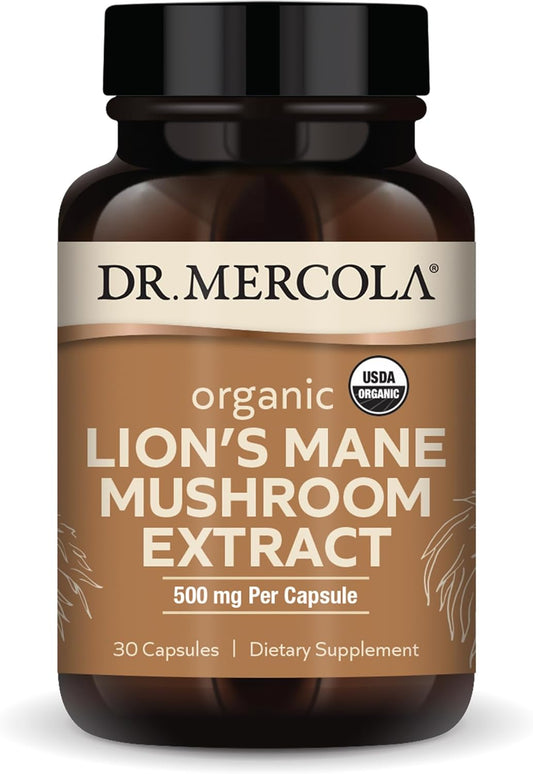 Organic Lion's Mane Mushroom Extract Capsules - 30 Servings, 500mg Per Capsule - USDA Certified, Non-GMO Dietary Supplement for Mental Focus & Cognitive Health