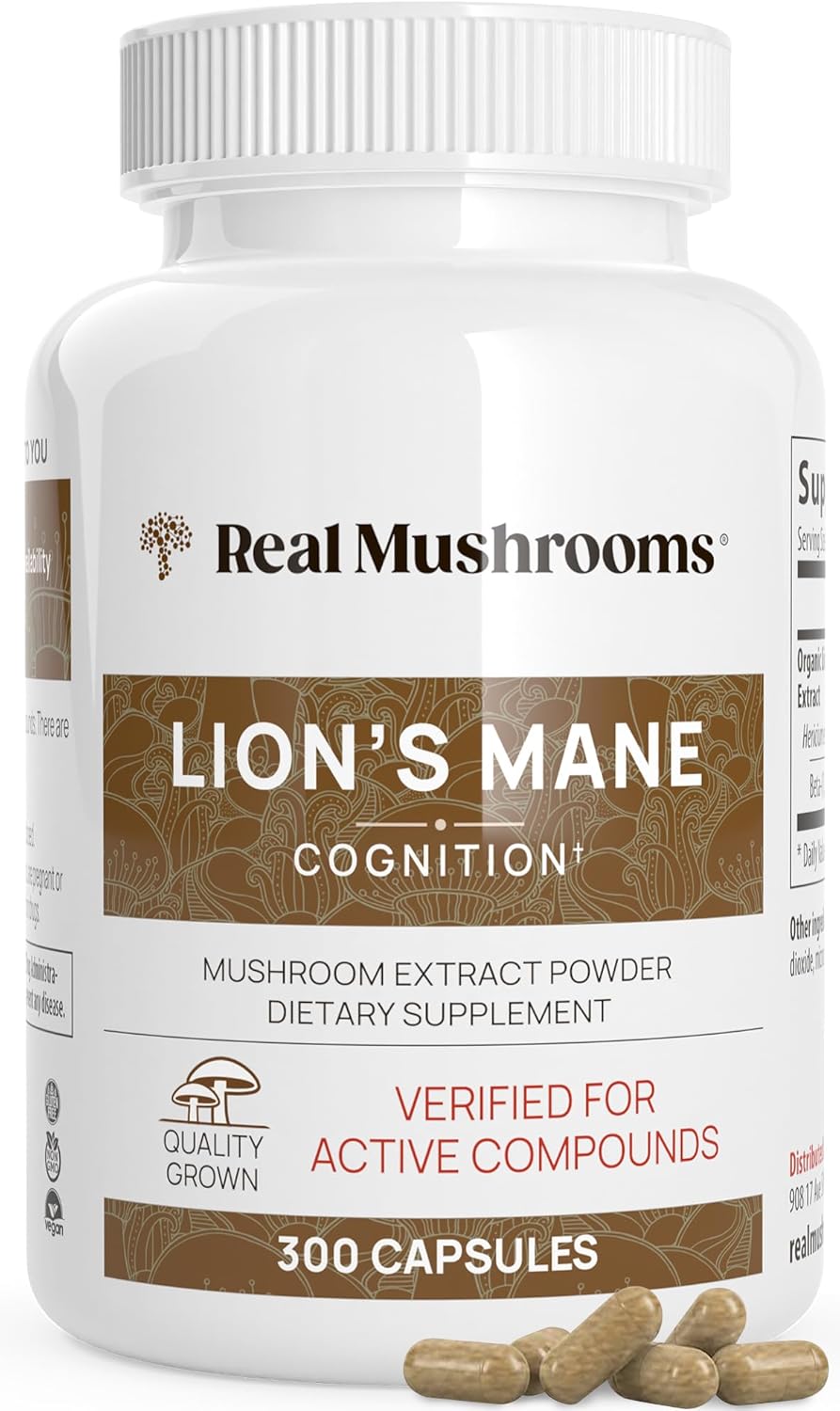 Organic Lion's Mane Mushroom Extract Capsules for Cognitive Function & Immune Support - Brain Health Supplement for Memory & Focus - Vegan, 300ct