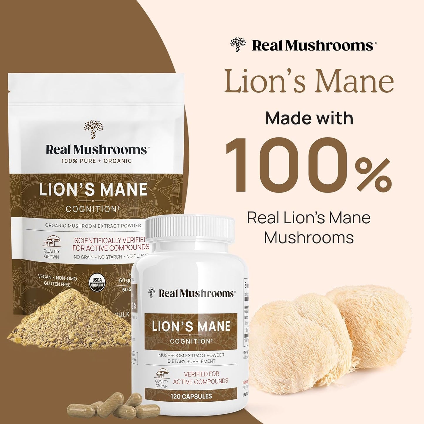 Organic Lion's Mane Mushroom Extract Capsules for Cognitive Function & Immune Support - Brain Health Supplement for Memory & Focus - Vegan, 300ct