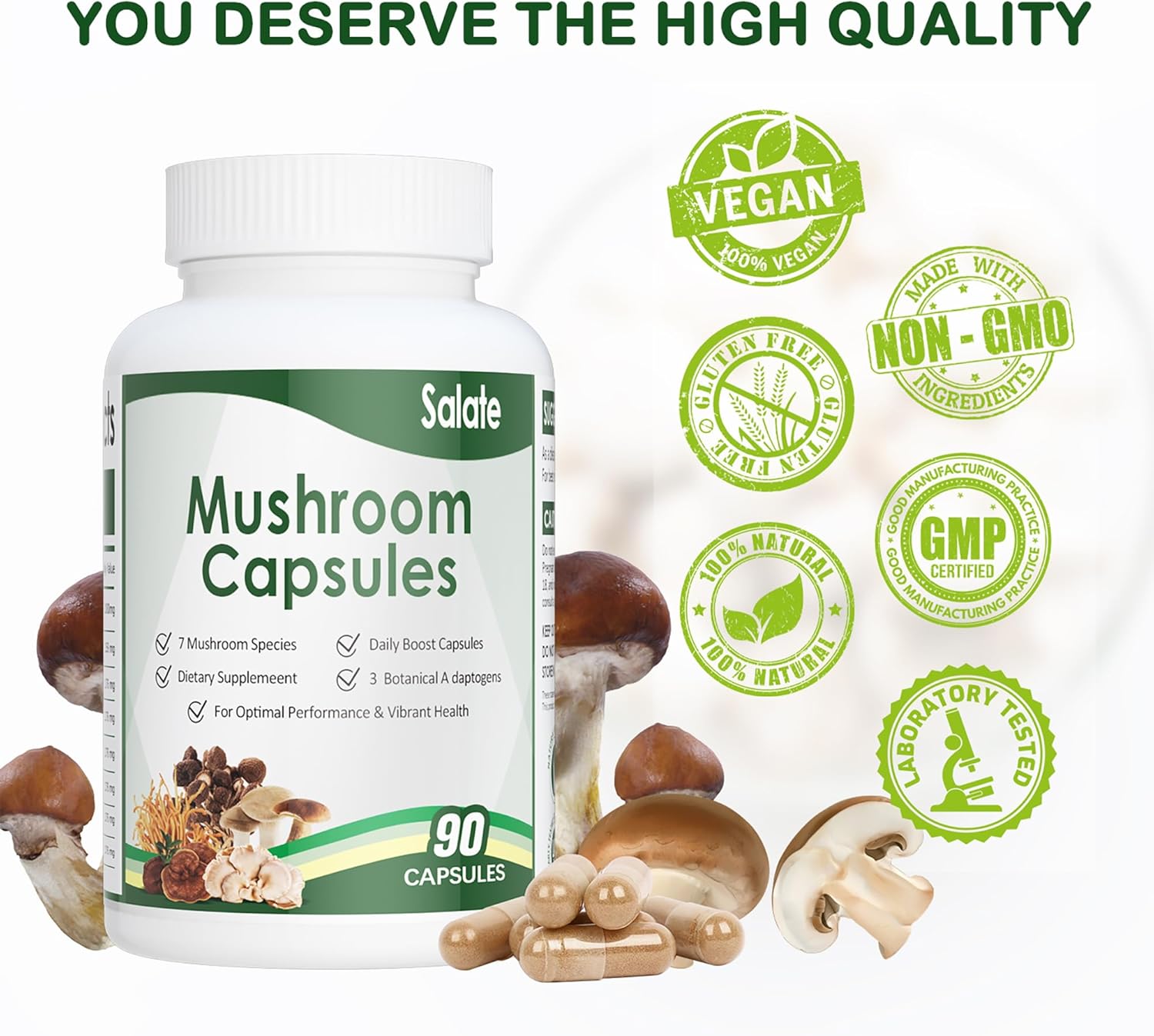 Organic Lion's Mane Mushroom Extract Capsules for Memory, Focus & Immune Support - 100% Fruit Body Extracts, Vegan (90 Caps)