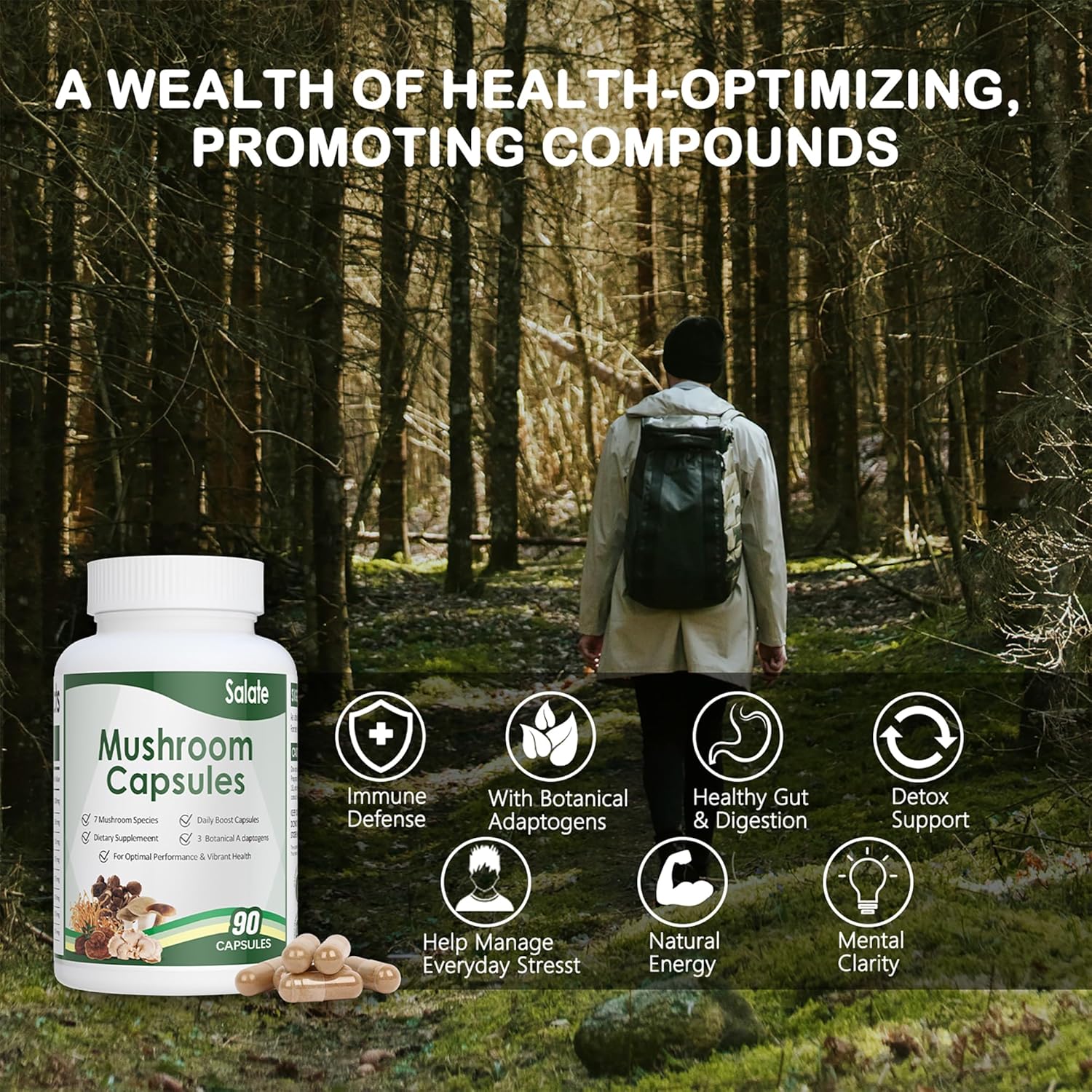 Organic Lion's Mane Mushroom Extract Capsules for Memory, Focus & Immune Support - 100% Fruit Body Extracts, Vegan (90 Caps)
