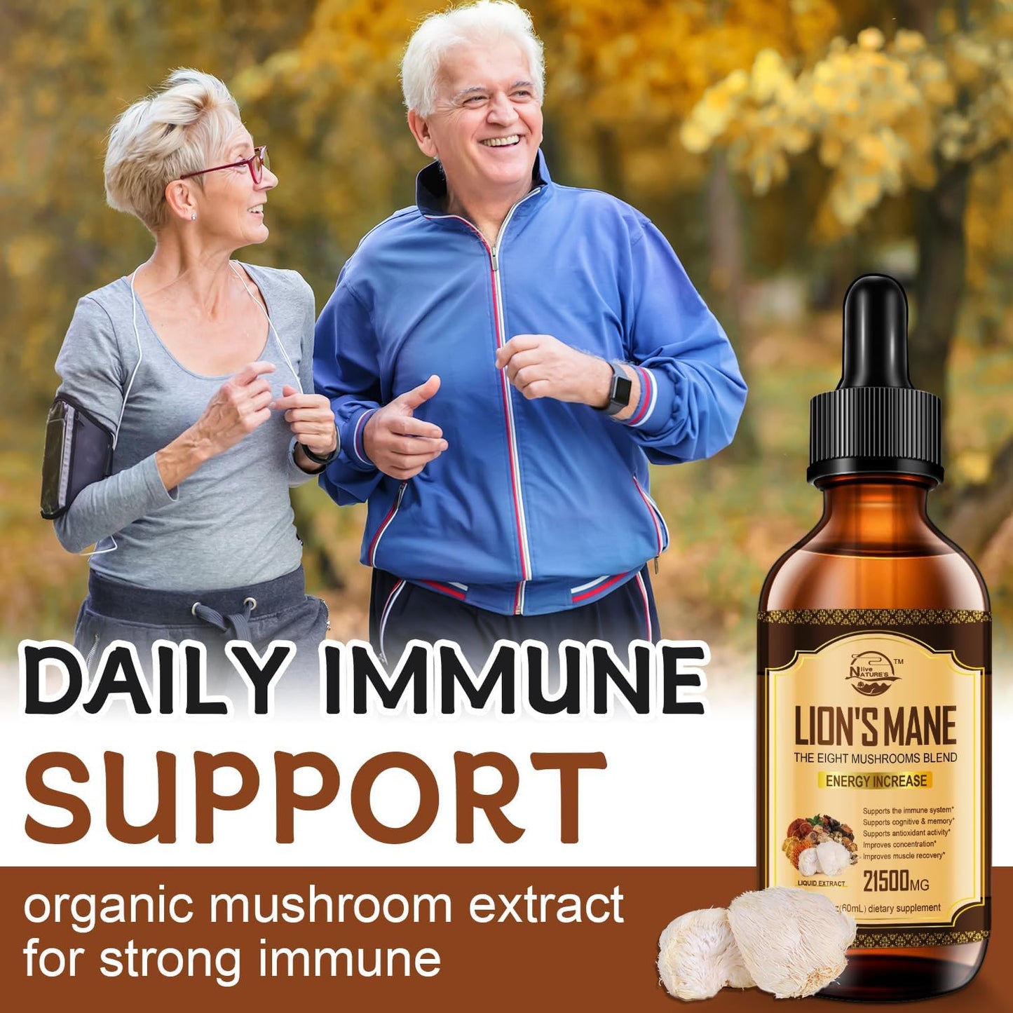 Organic Lions Mane & Mushroom Extract Drops for Immune Support, Memory, and Focus - 2 Pack