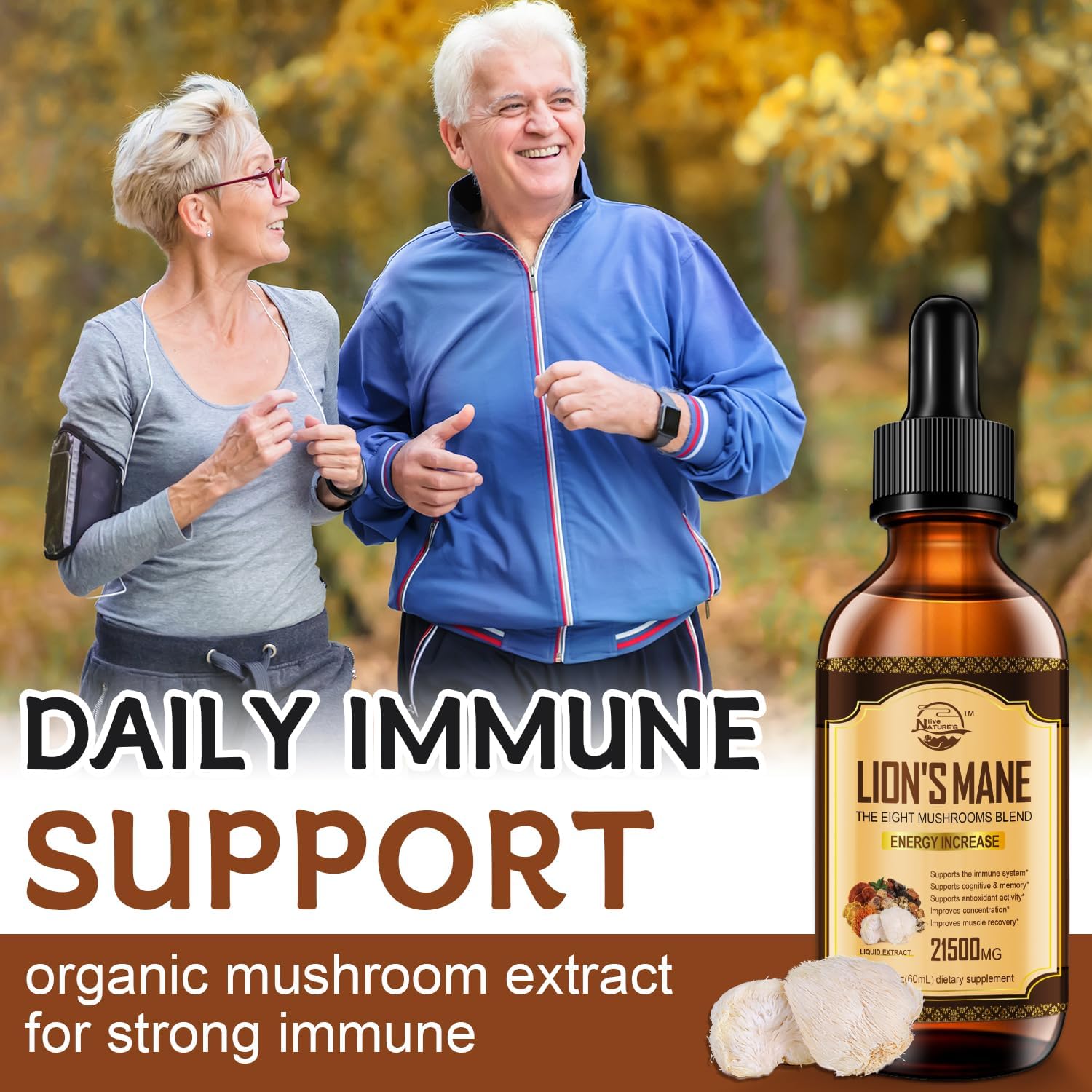 Organic Lions Mane & Mushroom Extract Drops for Immune Support, Memory, and Focus - 2 Pack