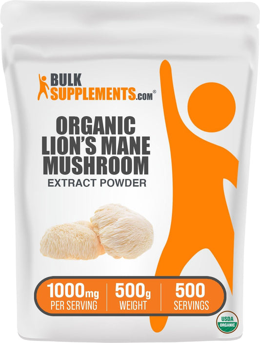 Organic Lion's Mane Mushroom Extract Powder - 1000mg per Serving, 500g (1.1 lbs) - Lions Mane Supplement