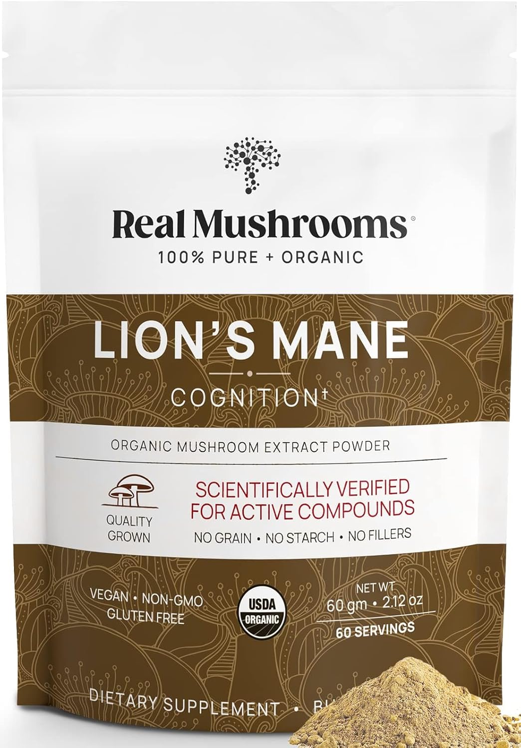 Organic Lions Mane Mushroom Extract Powder - Cognitive Function & Immune Support Supplement for Memory, Focus - Vegan, 60 Servings