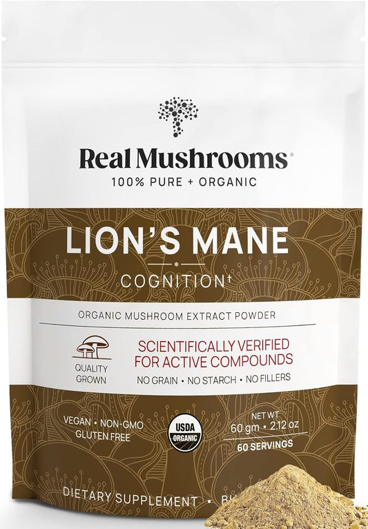 Organic Lions Mane Mushroom Extract Powder - Cognitive Function & Immune Support Supplement for Memory, Focus - Vegan, 60 Servings