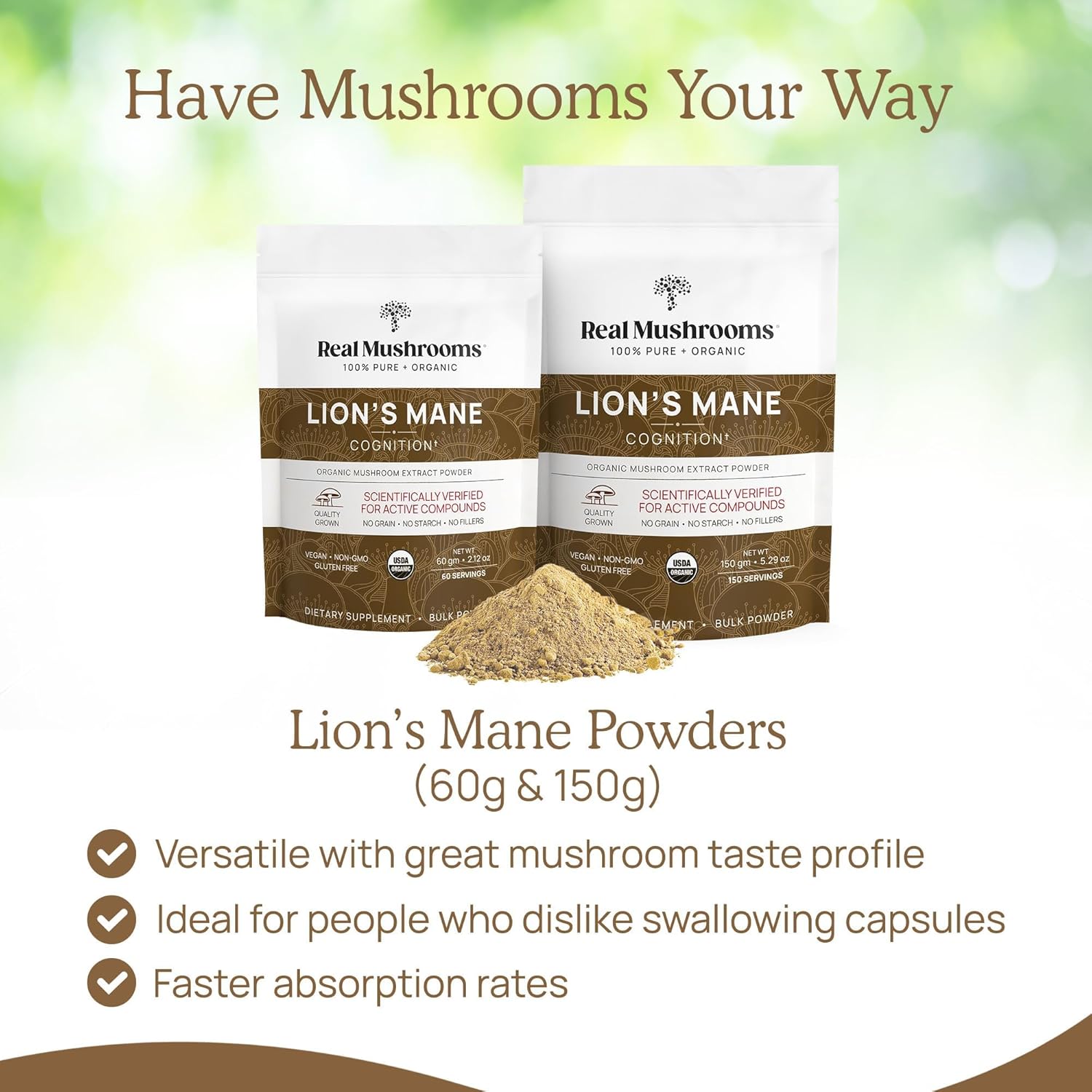 Organic Lions Mane Mushroom Extract Powder - Cognitive Function & Immune Support Supplement for Memory, Focus - Vegan, 60 Servings