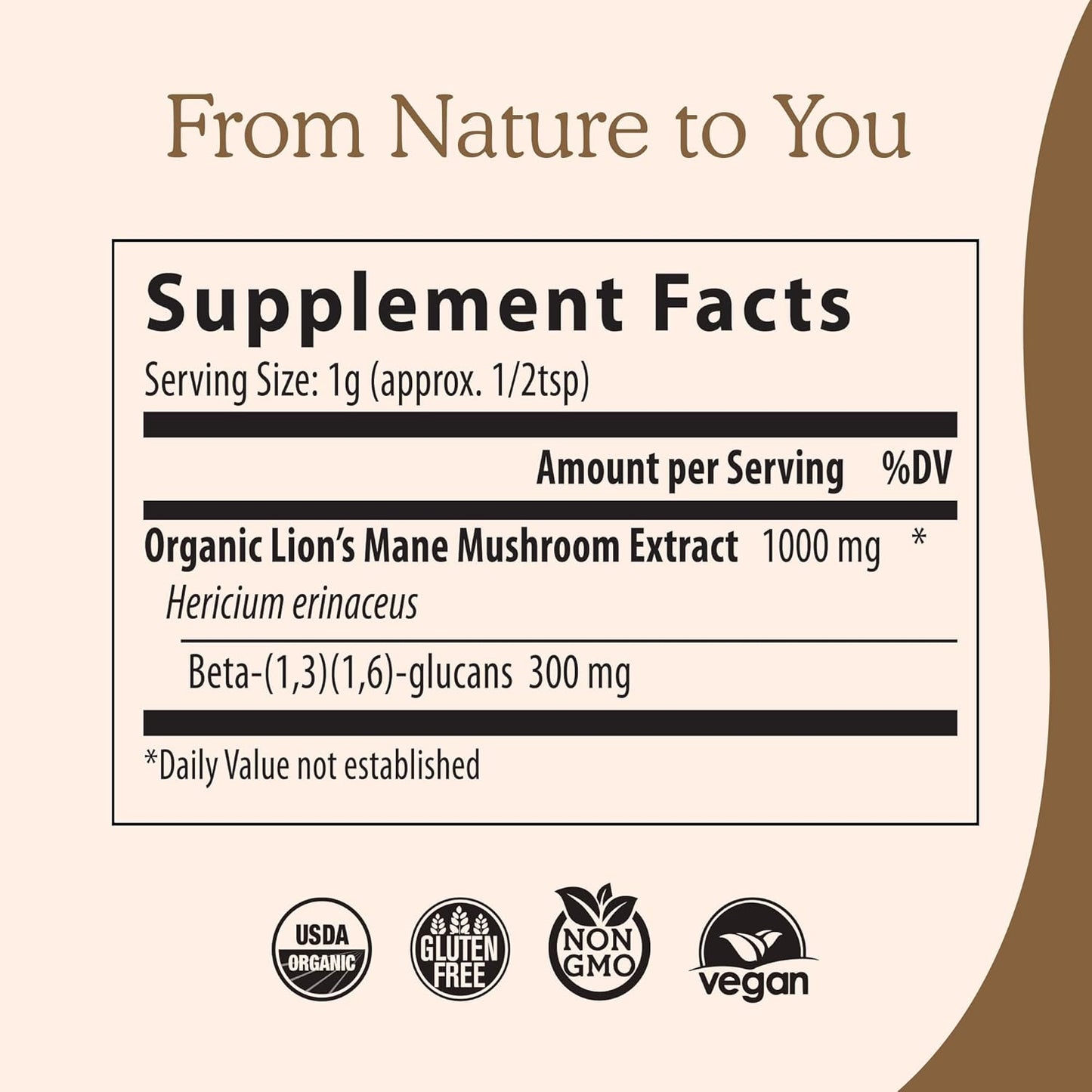 Organic Lions Mane Mushroom Extract Powder - Cognitive Function & Immune Support Supplement for Memory, Focus - Vegan, 60 Servings