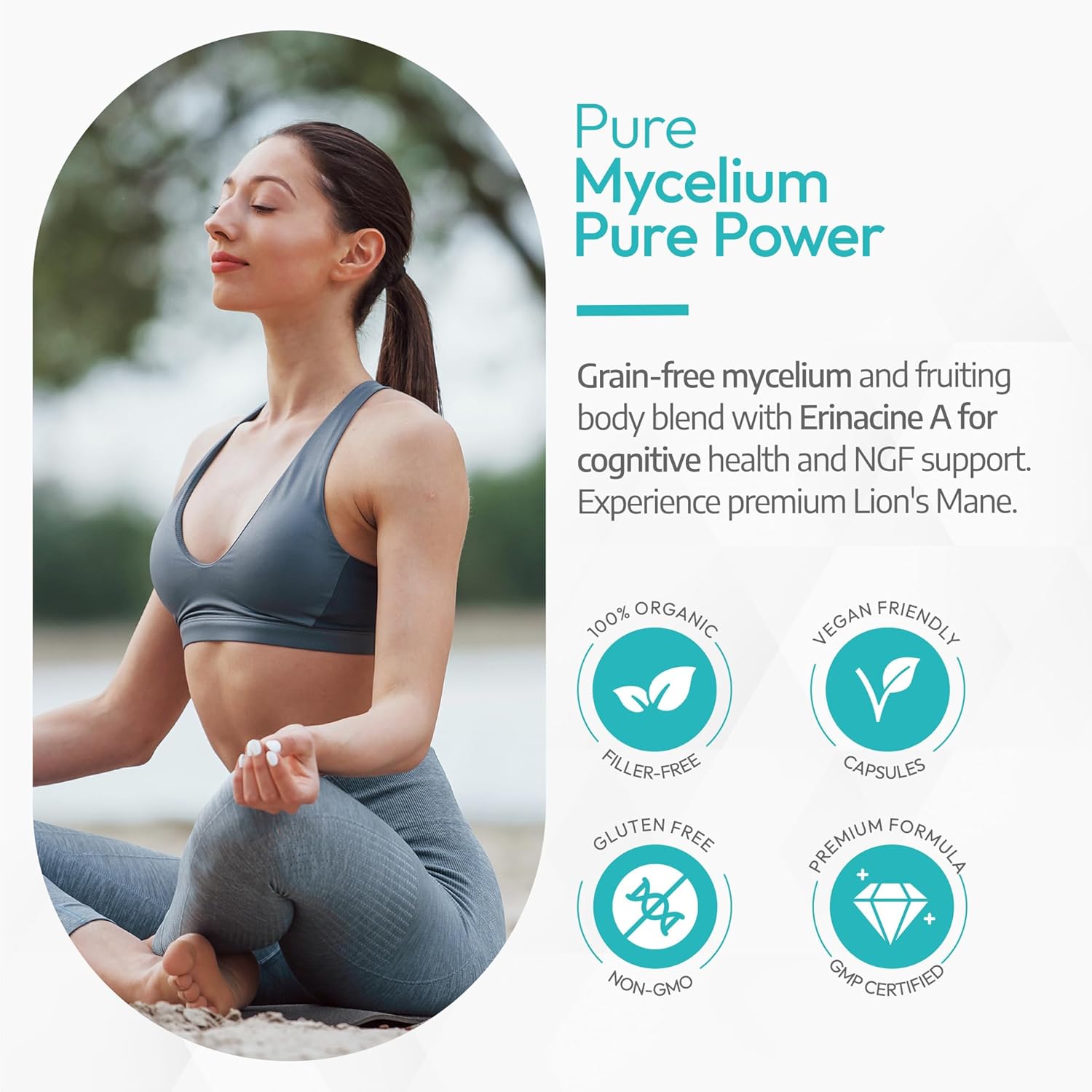 Organic Lion’s Mane Mushroom Extract Supplement for Memory & Brain Health - 60 Vegan Capsules