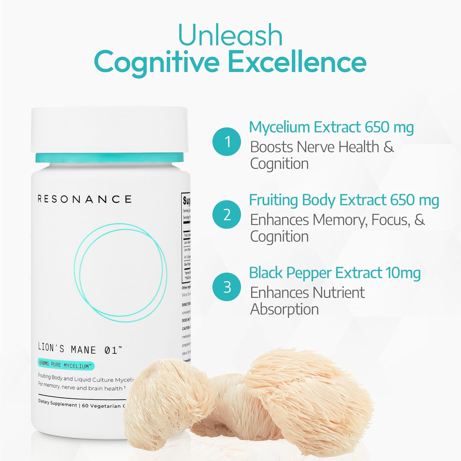Organic Lion’s Mane Mushroom Extract Supplement for Memory & Brain Health - 60 Vegan Capsules