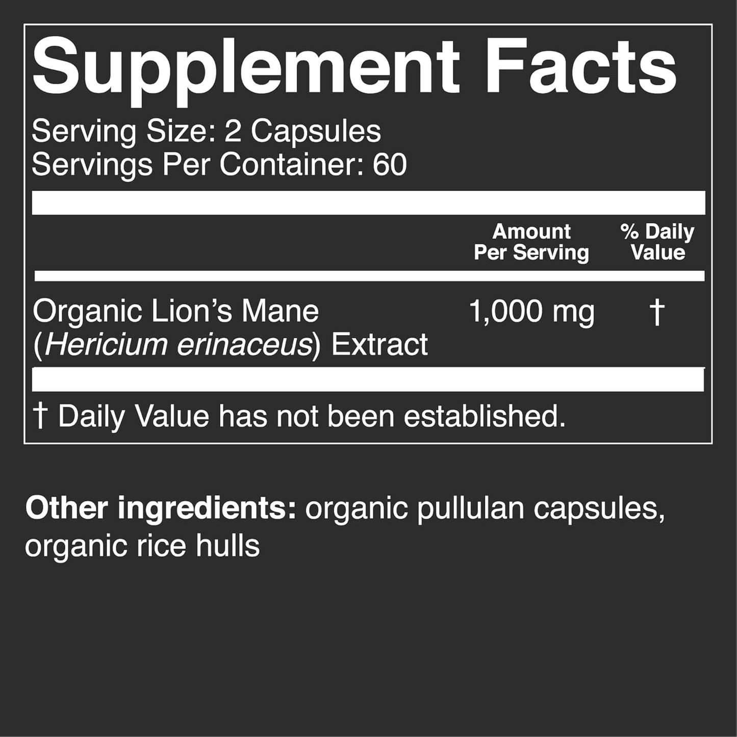 Organic Lion's Mane Mushroom Focus & Memory Supplement Capsules - 1000mg, 120 Capsules - Boost Brain Health & Cognitive Function