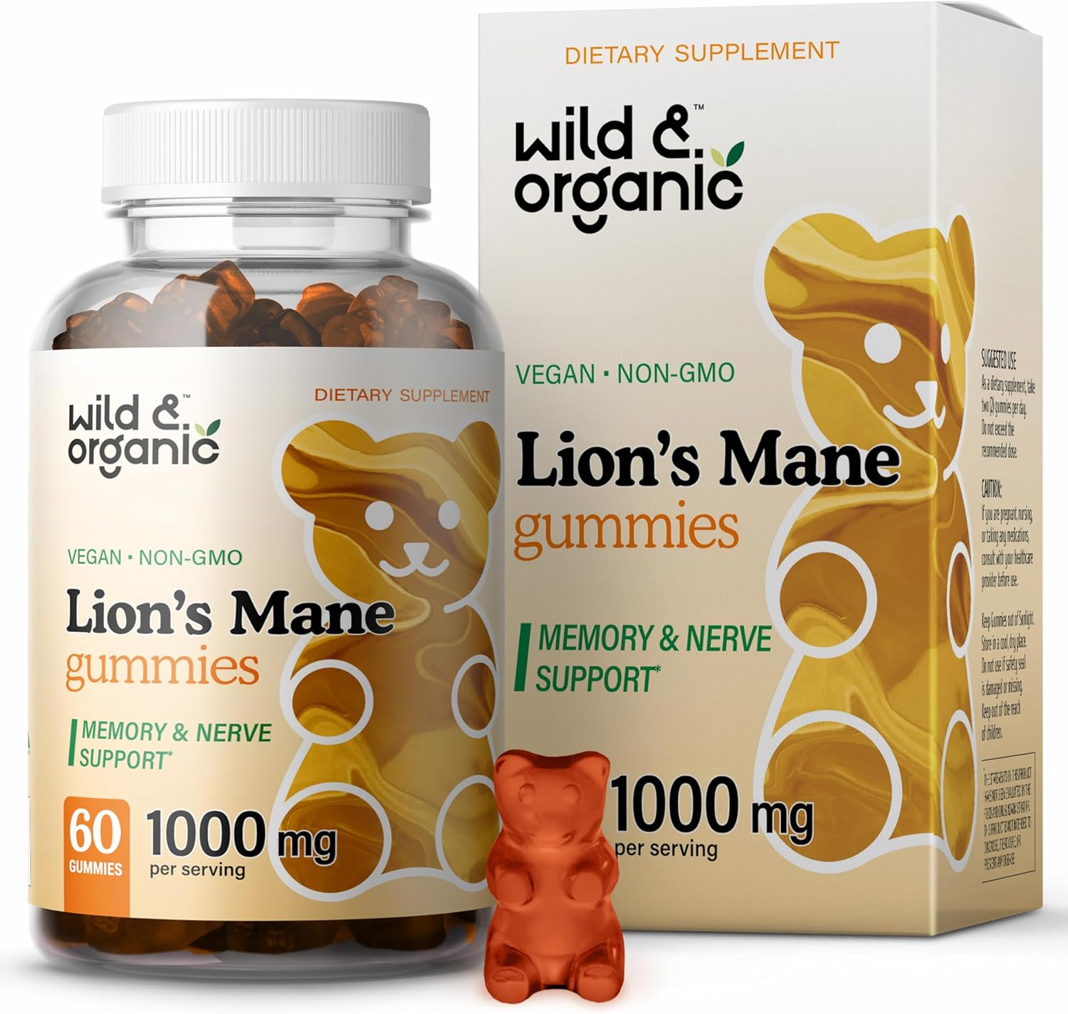 Organic Lions Mane Mushroom Gummies 1000mg - Natural Brain Energy Support - 60 Vegan Chews for Focus - Non-GMO Lion's Mane Supplement