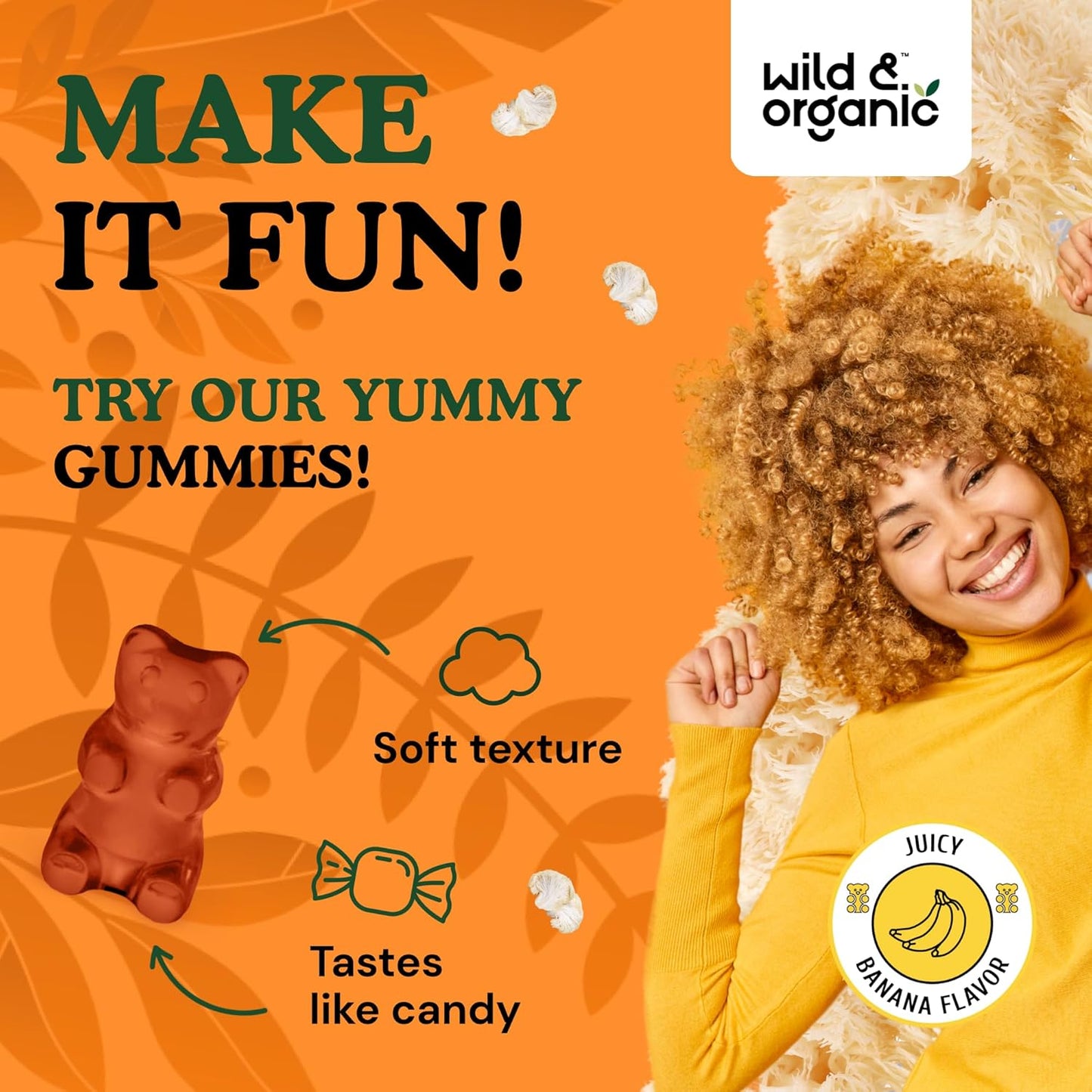 Organic Lions Mane Mushroom Gummies 1000mg - Natural Brain Energy Support - 60 Vegan Chews for Focus - Non-GMO Lion's Mane Supplement