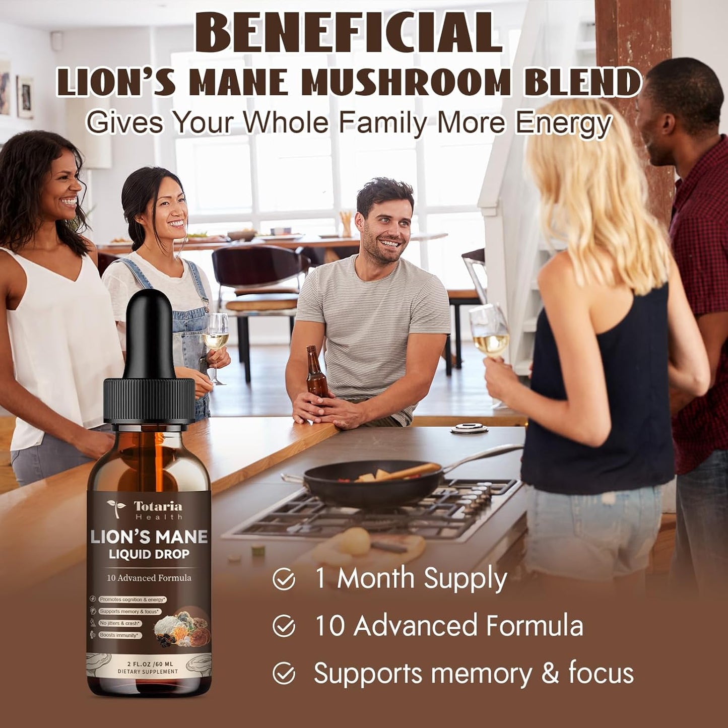 Organic Lions Mane Mushroom Liquid Drops - Brain & Immune Support Supplement with Memory & Focus Boost - Non-GMO, Gluten-Free, Vegan Superfood Tincture