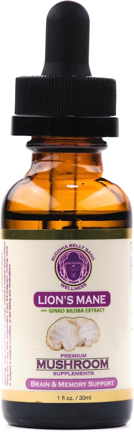 Organic Lions Mane Mushroom Oil Tincture with Ginkgo Biloba for Brain, Memory, Focus - 30ml, 1 Fl Oz
