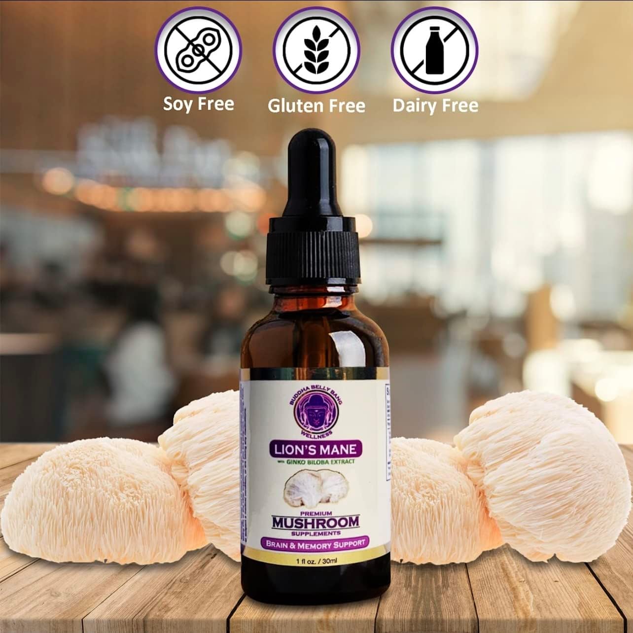 Organic Lions Mane Mushroom Oil Tincture with Ginkgo Biloba for Brain, Memory, Focus - 30ml, 1 Fl Oz