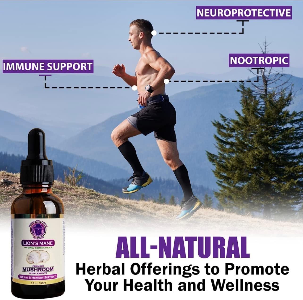 Organic Lions Mane Mushroom Oil Tincture with Ginkgo Biloba for Brain, Memory, Focus - 30ml, 1 Fl Oz