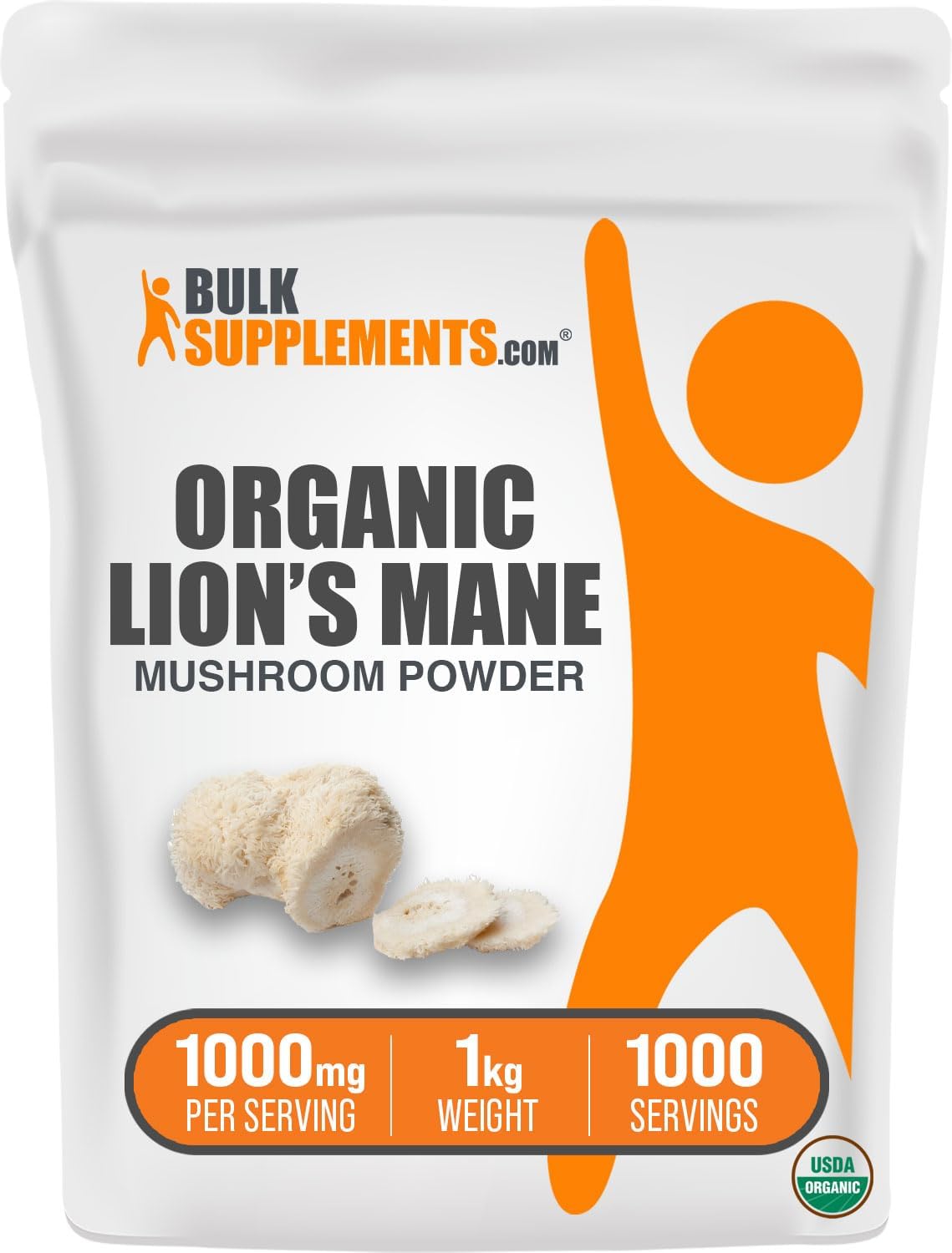 Organic Lions Mane Mushroom Powder - 1000mg per Serving, Gluten Free Supplement Powder - 1kg (2.2 lbs) Pack of 1