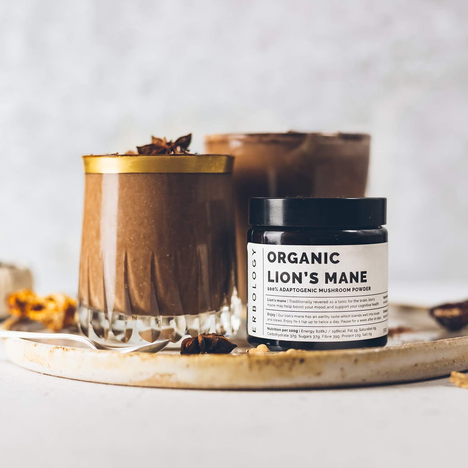 Organic Lion's Mane Mushroom Powder - 50 Servings - 32% Beta-glucans - Calm and Focus Support - European Sustainably Grown - Vegan - Non-GMO - No Fillers