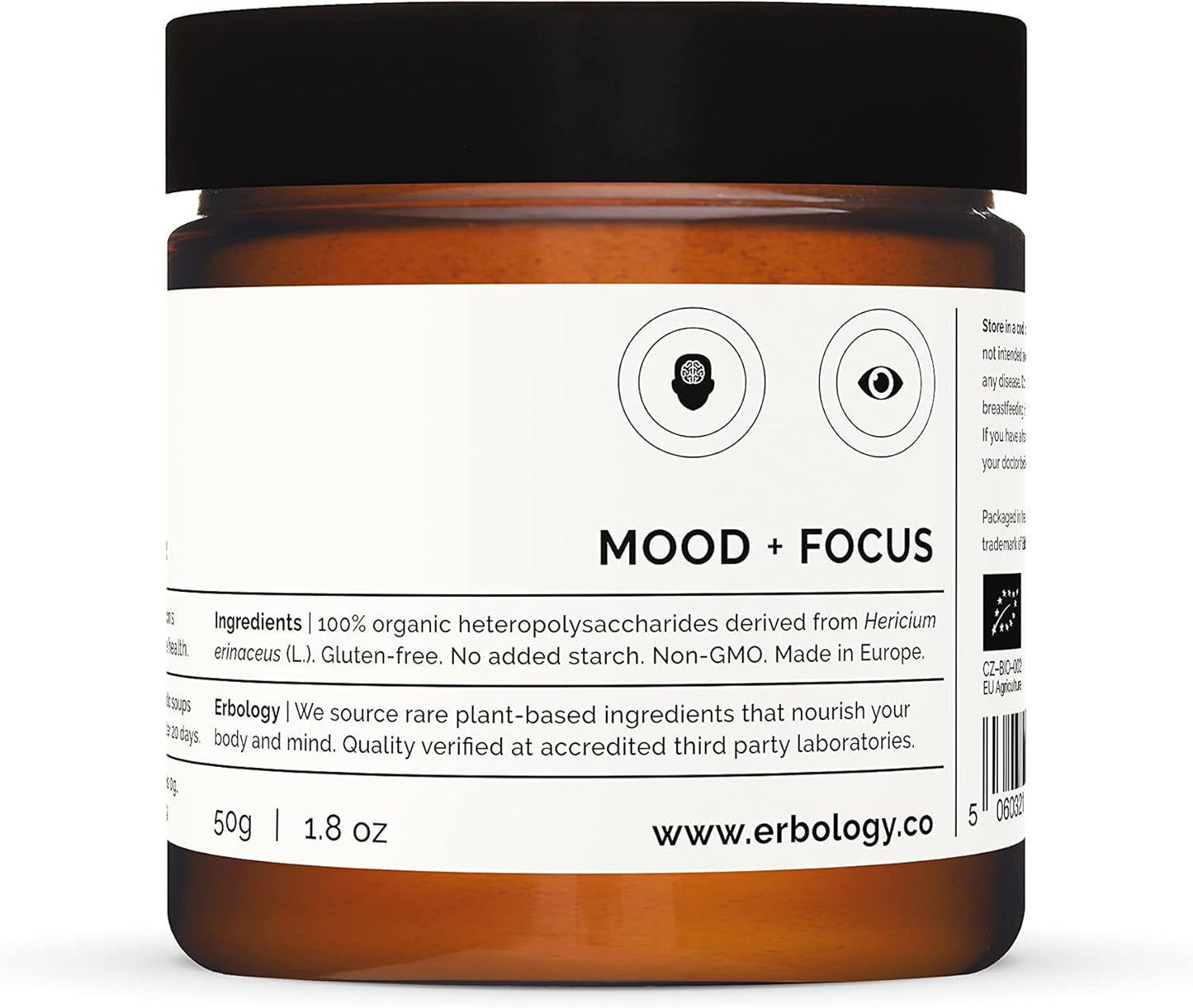 Organic Lion's Mane Mushroom Powder - 50 Servings - 32% Beta-glucans - Calm and Focus Support - European Sustainably Grown - Vegan - Non-GMO - No Fillers