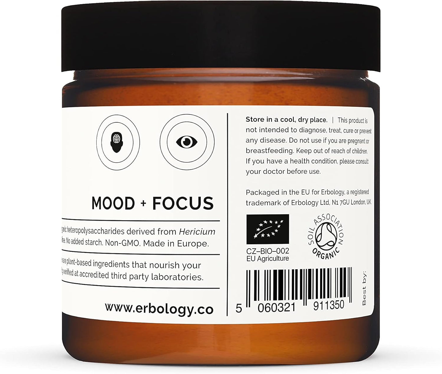 Organic Lion's Mane Mushroom Powder - 50 Servings - 32% Beta-glucans - Calm and Focus Support - European Sustainably Grown - Vegan - Non-GMO - No Fillers