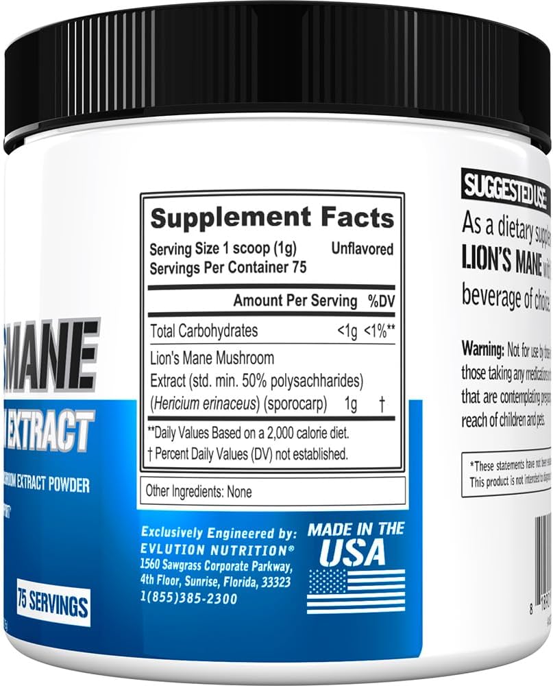 Organic Lion's Mane Mushroom Powder Supplement for Brain Support and Immunity Boost