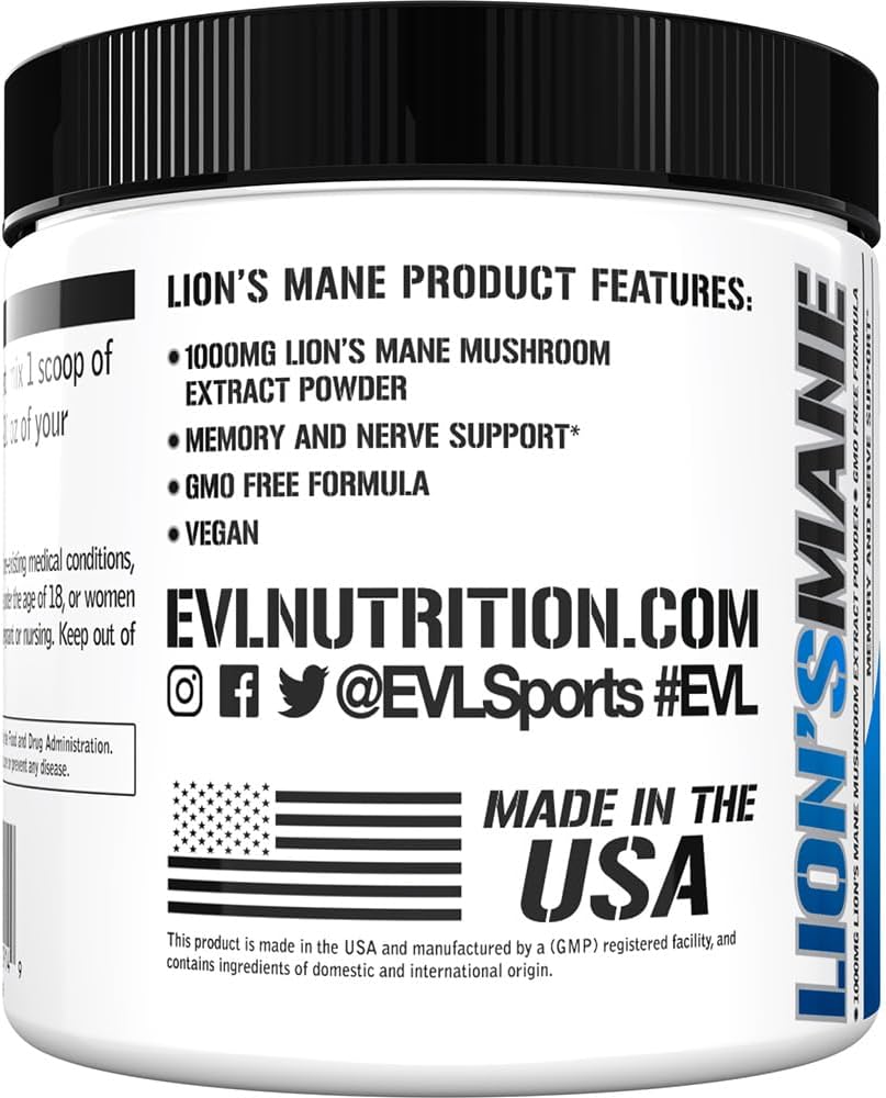 Organic Lion's Mane Mushroom Powder Supplement for Brain Support and Immunity Boost