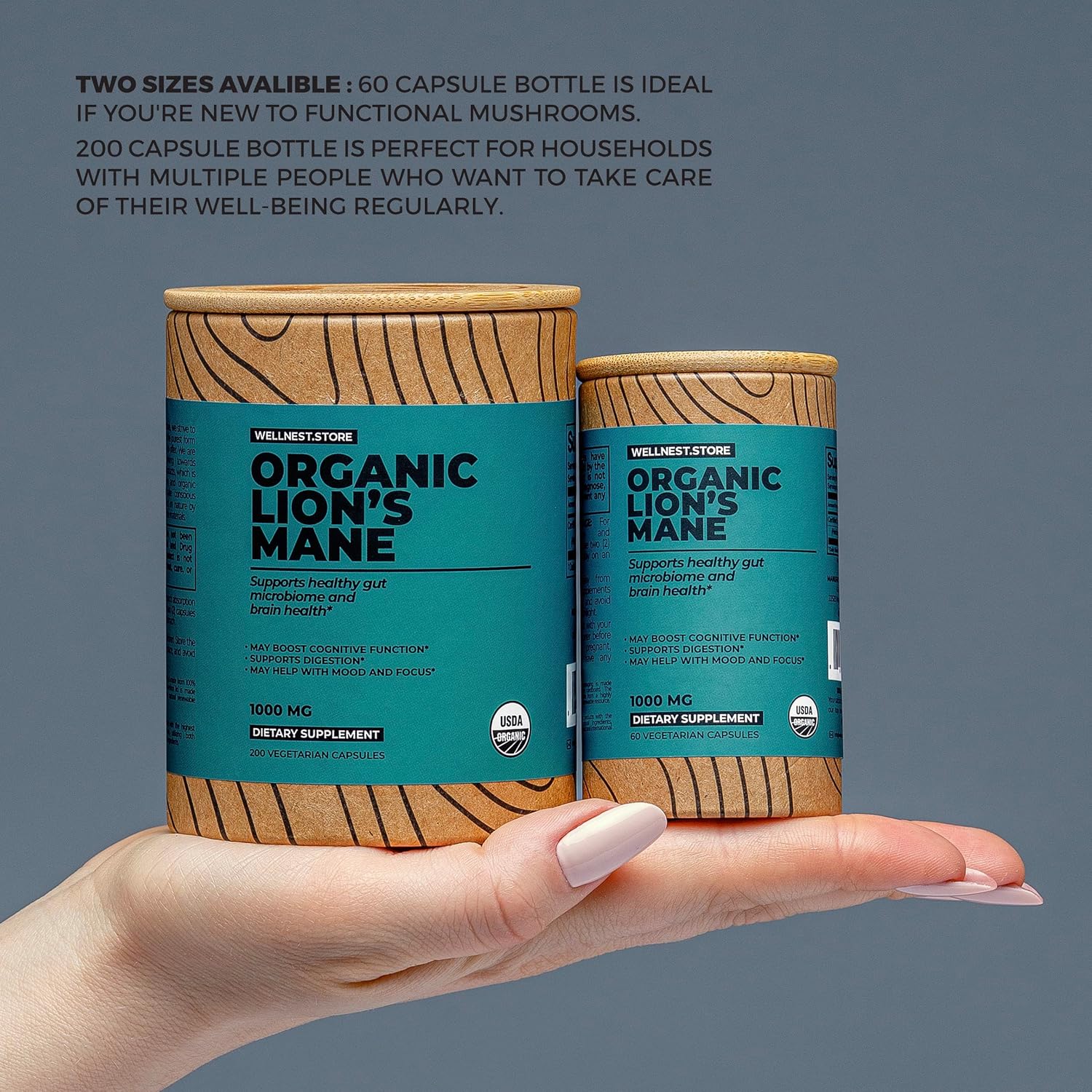 Organic Lions Mane Mushroom Supplement - 200 Veggie Capsules for Immune Support, Cognitive Function, Vitality, and Nerve Cell Protection