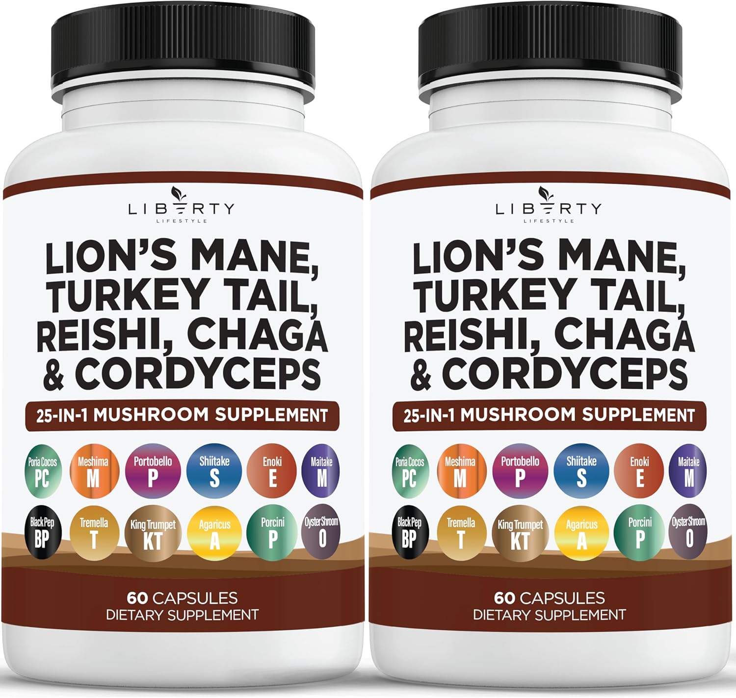 Organic Lions Mane Mushroom Supplement Bundle with Reishi, Cordyceps, Chaga, and Marshmallow Root - 2 Pack