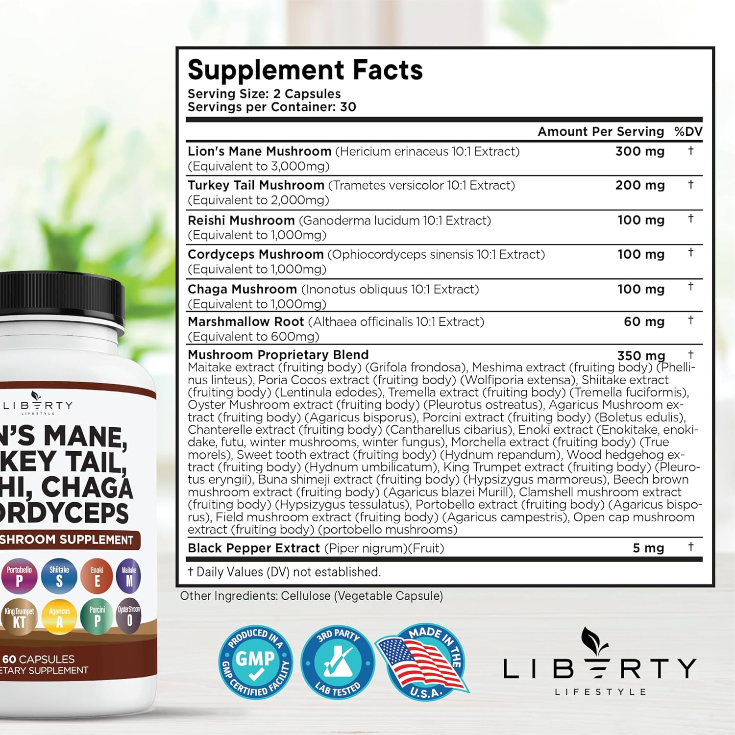 Organic Lions Mane Mushroom Supplement Bundle with Reishi, Cordyceps, Chaga, and Marshmallow Root - 2 Pack