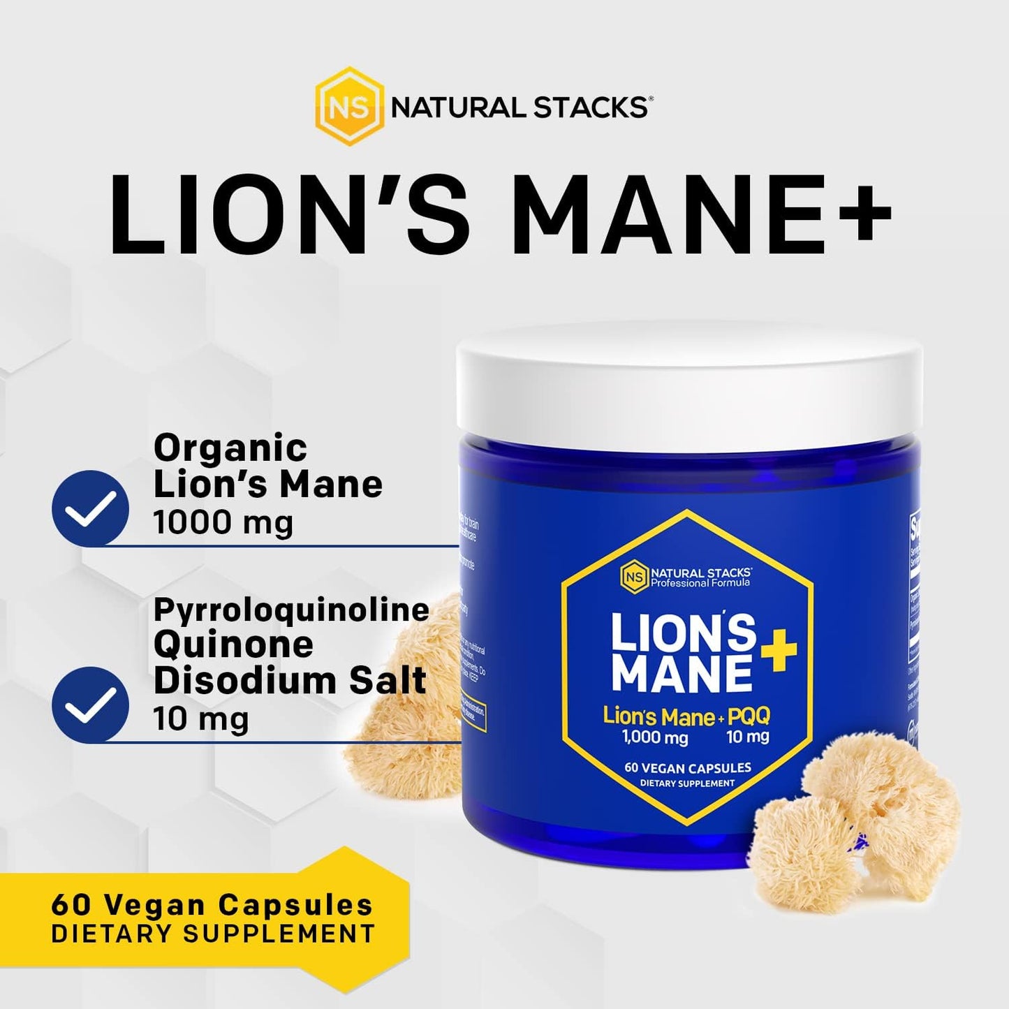 Organic Lions Mane Mushroom Supplement Capsules - Brain Cell Optimizer for Memory & Learning - 60 Capsules
