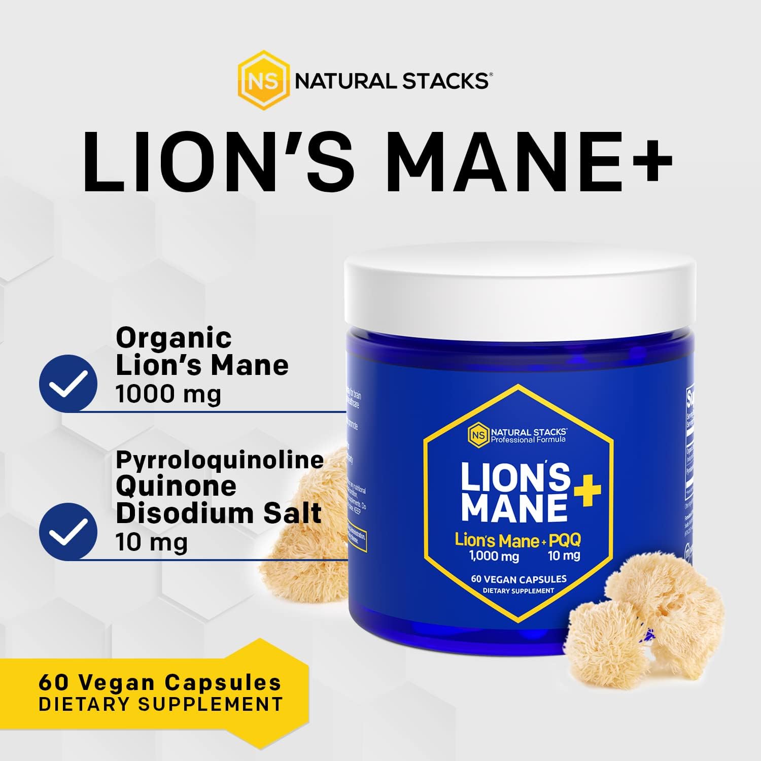Organic Lions Mane Mushroom Supplement Capsules - Brain Cell Optimizer for Memory & Learning - 60 Capsules