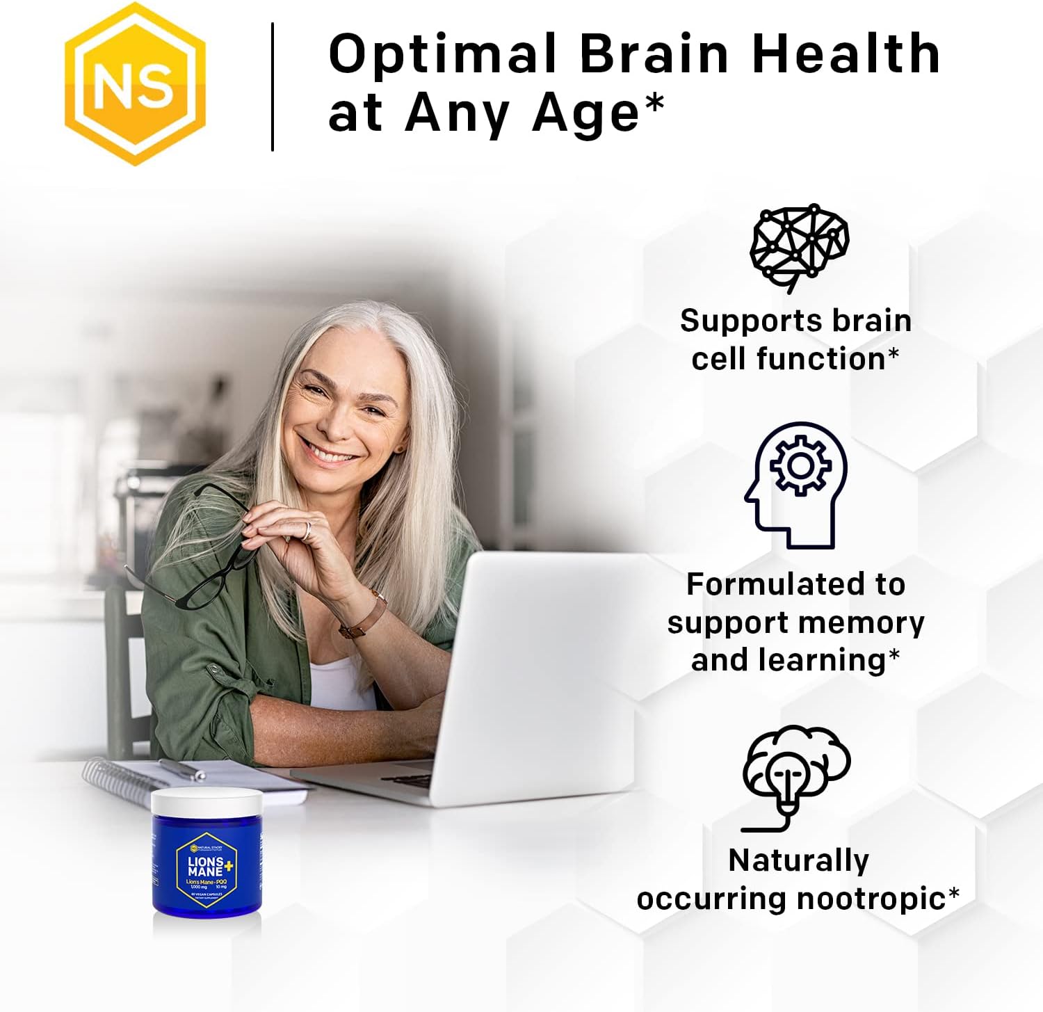 Organic Lions Mane Mushroom Supplement Capsules - Brain Cell Optimizer for Memory & Learning - 60 Capsules
