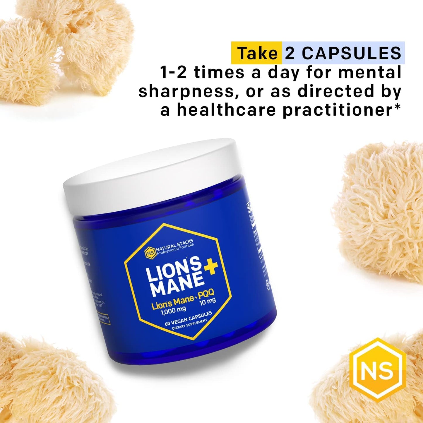 Organic Lions Mane Mushroom Supplement Capsules - Brain Cell Optimizer for Memory & Learning - 60 Capsules