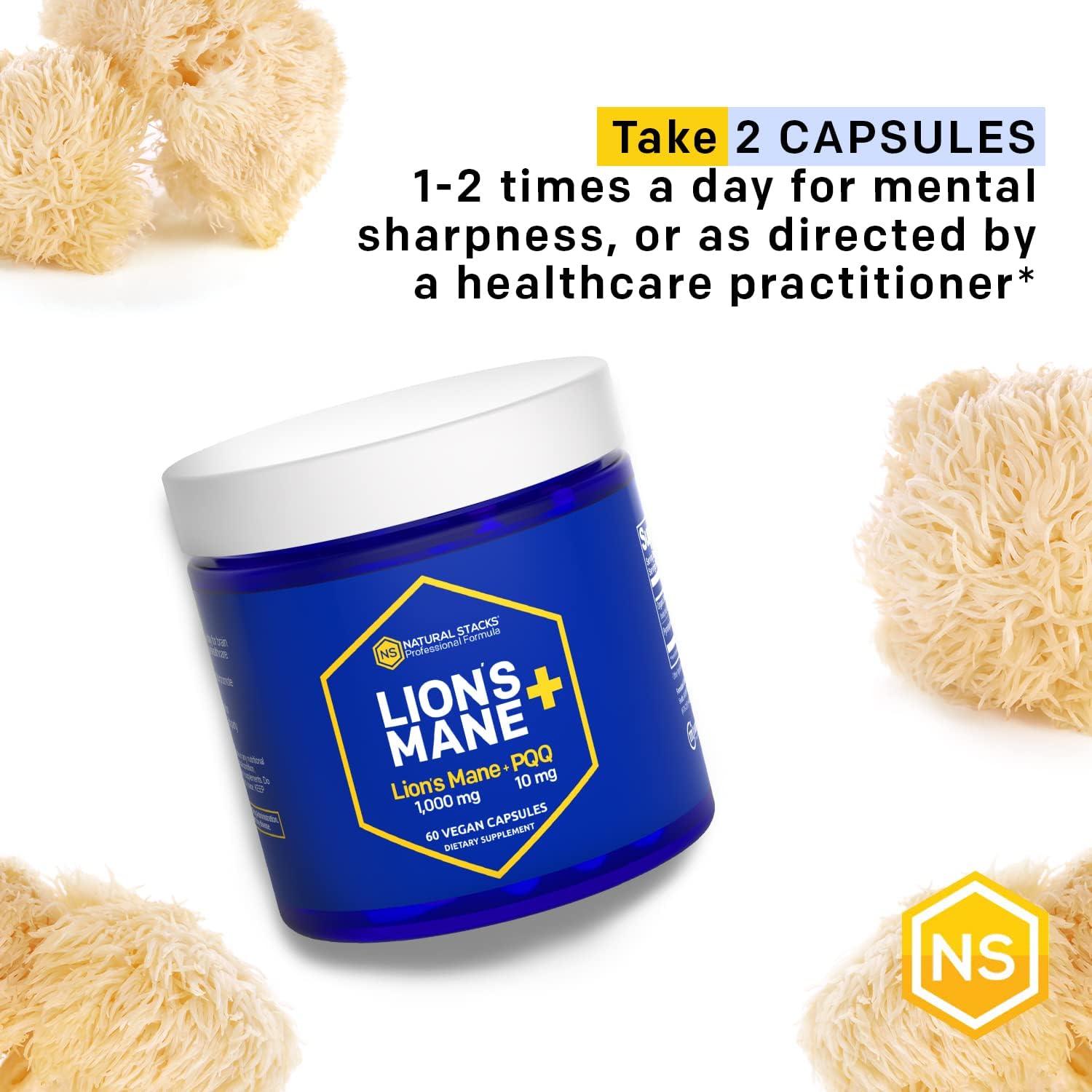 Organic Lions Mane Mushroom Supplement Capsules - Brain Cell Optimizer for Memory & Learning - 60 Capsules
