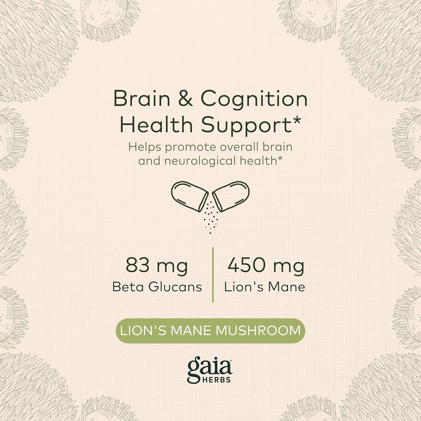 Organic Lion's Mane Mushroom Supplement for Brain & Nerve Health - 120 Vegan Capsules - Neurological Support Formula by Gaia Herbs