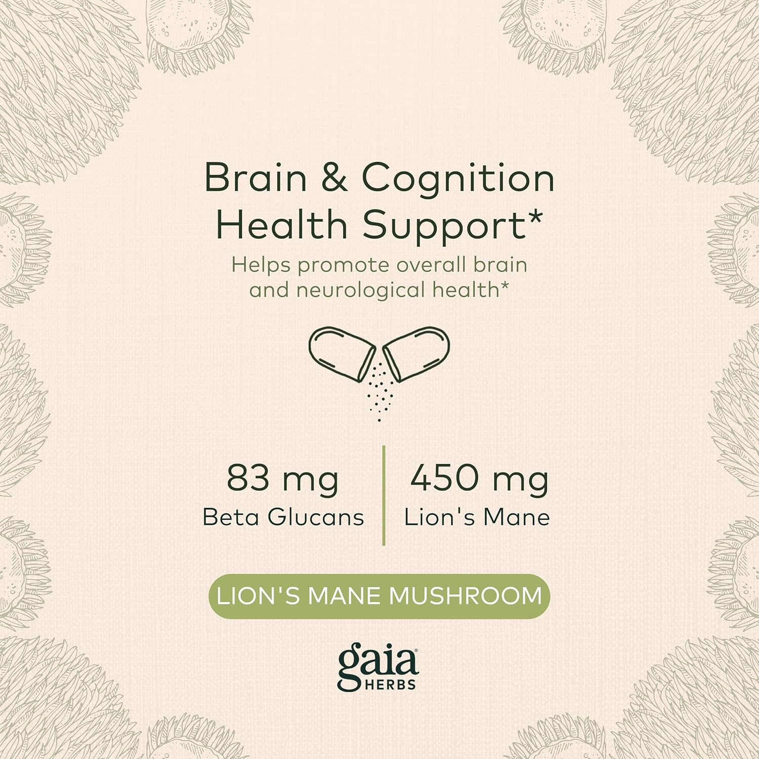 Organic Lion's Mane Mushroom Supplement for Brain & Nerve Health - 120 Vegan Capsules - Neurological Support Formula by Gaia Herbs