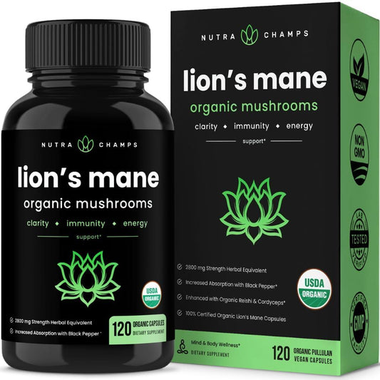 Organic Lions Mane Mushroom Supplement for Mental Clarity and Immune Support (2 Month Supply)