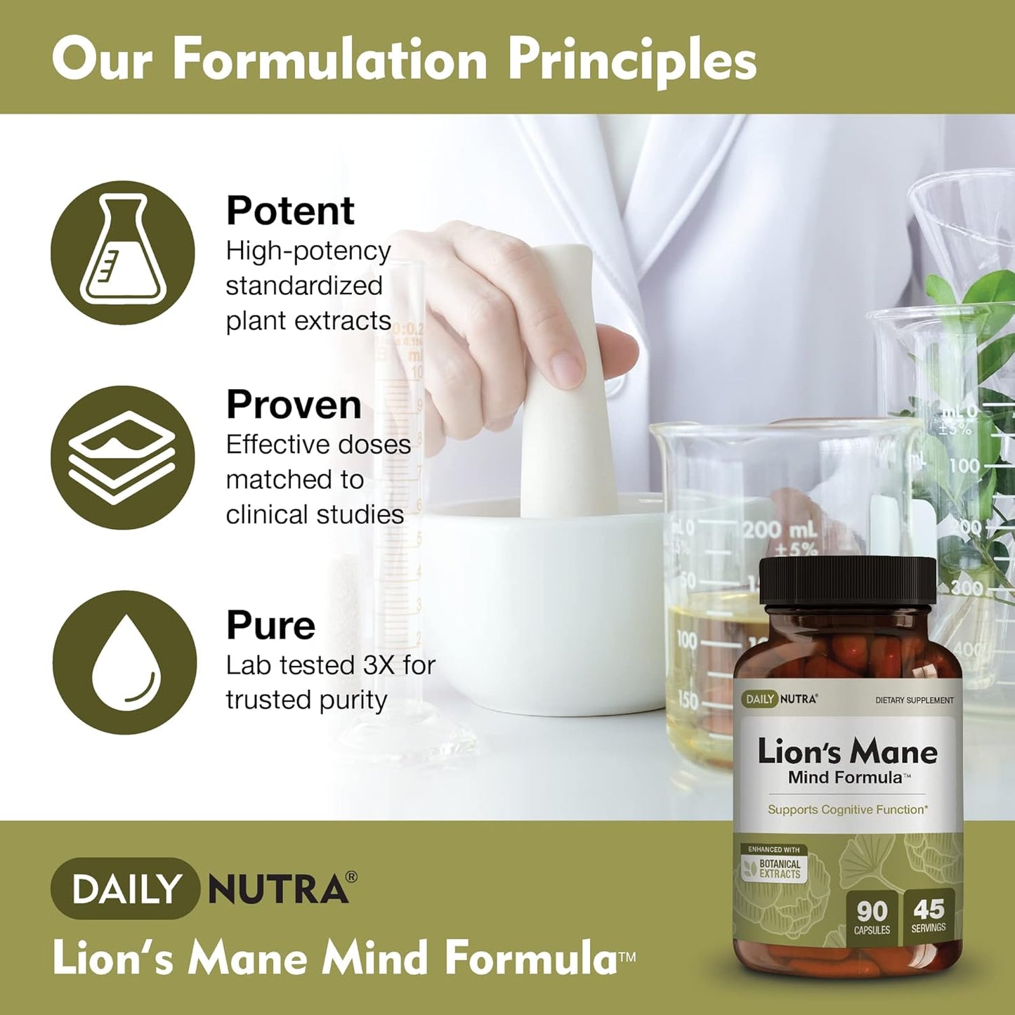 Organic Lion’s Mane Nootropic Supplement for Cognitive Health - Mushroom Extract with Bacopa, Gingko, and Gota Kola (90 Capsules)