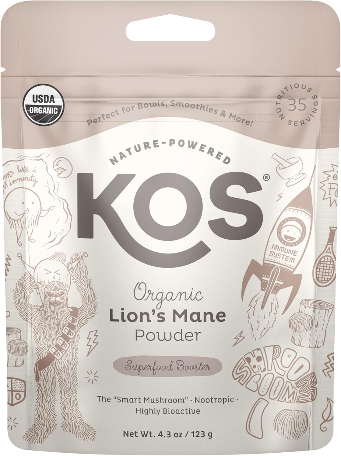 Organic Lion's Mane Powder: Vegan Nootropic Superfood for Focus - USDA Certified, Non-GMO, Plant Based - 35 Servings