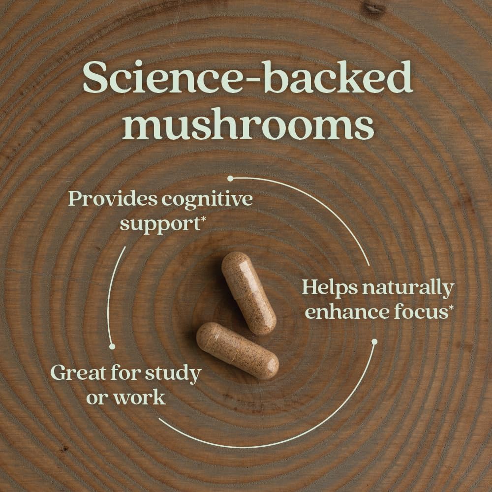Organic Lion's Mane + Reishi Mushroom Nootropic Supplement for Mental Clarity - Vegan and Non-GMO - 60 ct