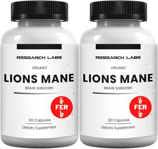 Organic Lions Mane Supplement Capsules - 240 Capsules, 2 for 1 Ad - Immune System Booster and Nootropic Brain Support with Litropane™ - 10X Extract (18000mg Equivalent)