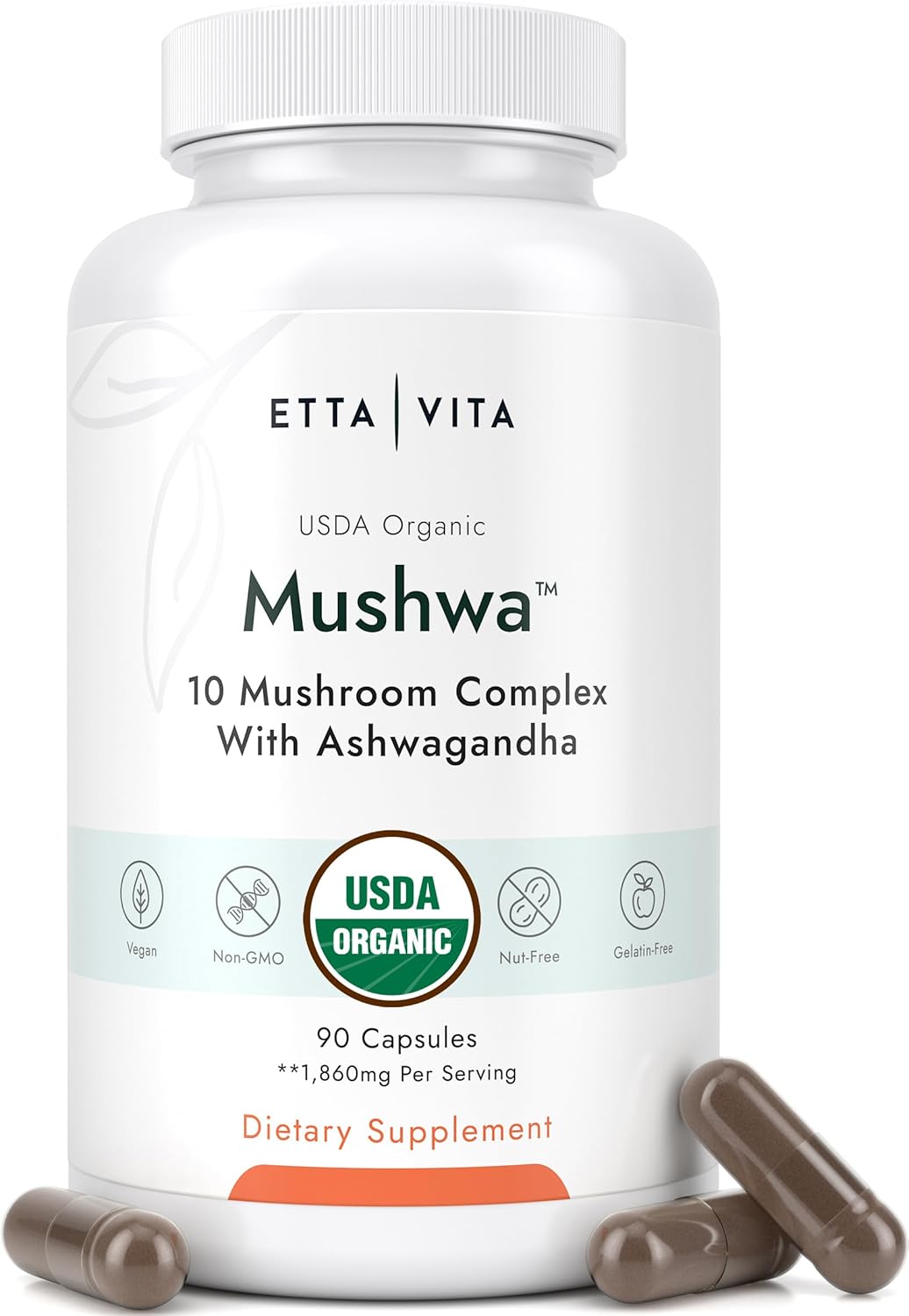 Organic Lions Mane Supplement Capsules with Adaptogenic Mushroom Complex - Energy, Focus, Immunity - 18,600mg/serv - USDA Certified - Etta Vita