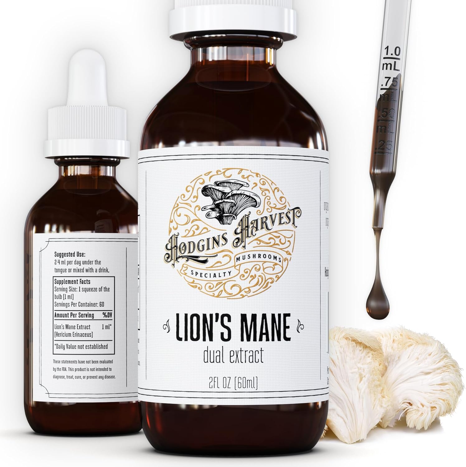 Organic Lion's Mane Tincture | Dual Extract | Extra-Concentrated | Grown on USA Farm | 2 fl oz